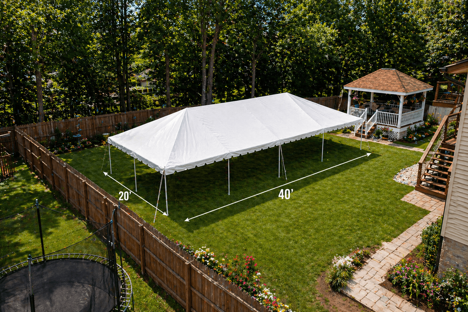 20x40 fiesta-style frame tent layout for dining and service flow at a Connecticut outdoor event