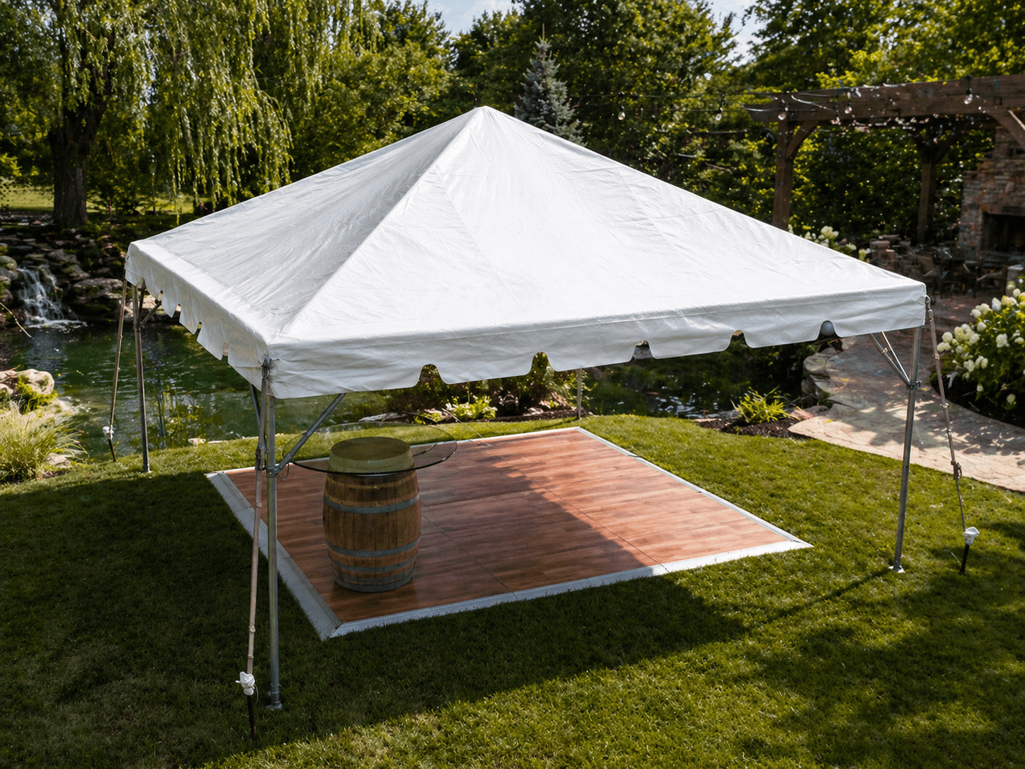 Compact 16x16 white frame tent setup for a Connecticut outdoor event footprint
