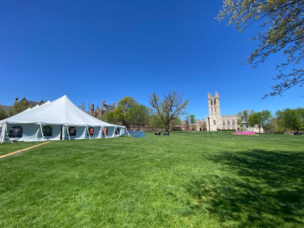 High-peak pole tent setup at a Hartford-area Connecticut outdoor event